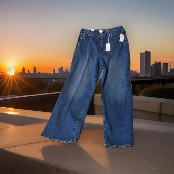 Good American Good Skate High Rise Wide Leg Jeans Medium Wash Size 16/34 - Picture 8 of 8